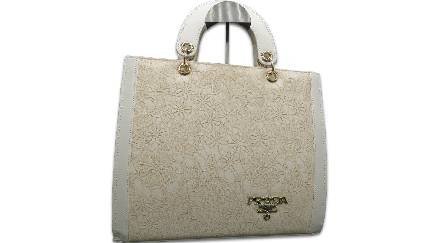 Elegant Lace-Panel Tote Bag