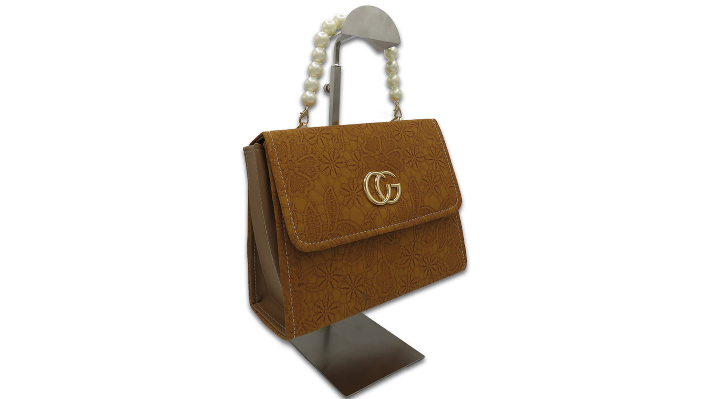Pearl-Handle Floral Flap Bag