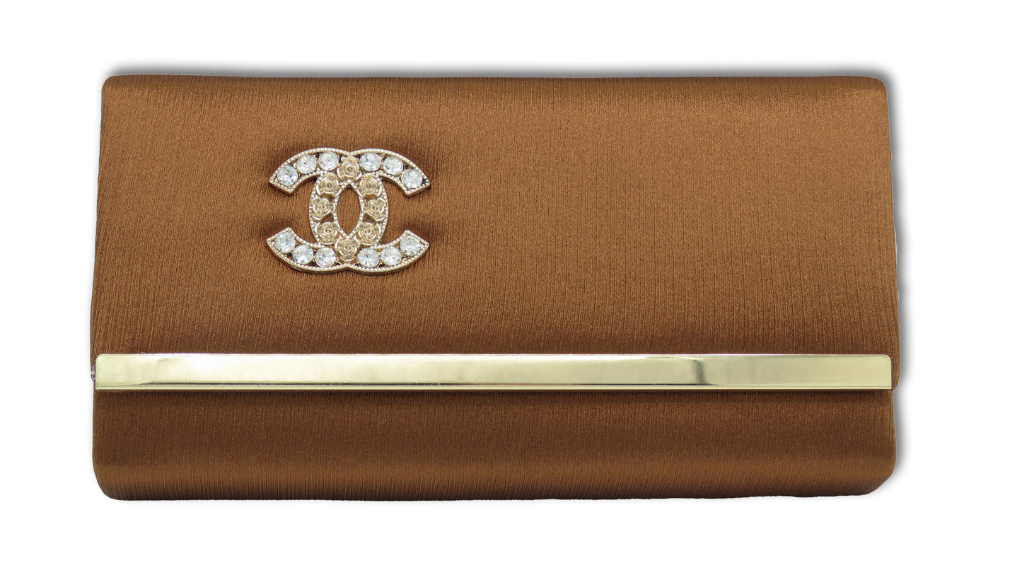 Elegant Burgundy Clutch with Crystal Logo Accent