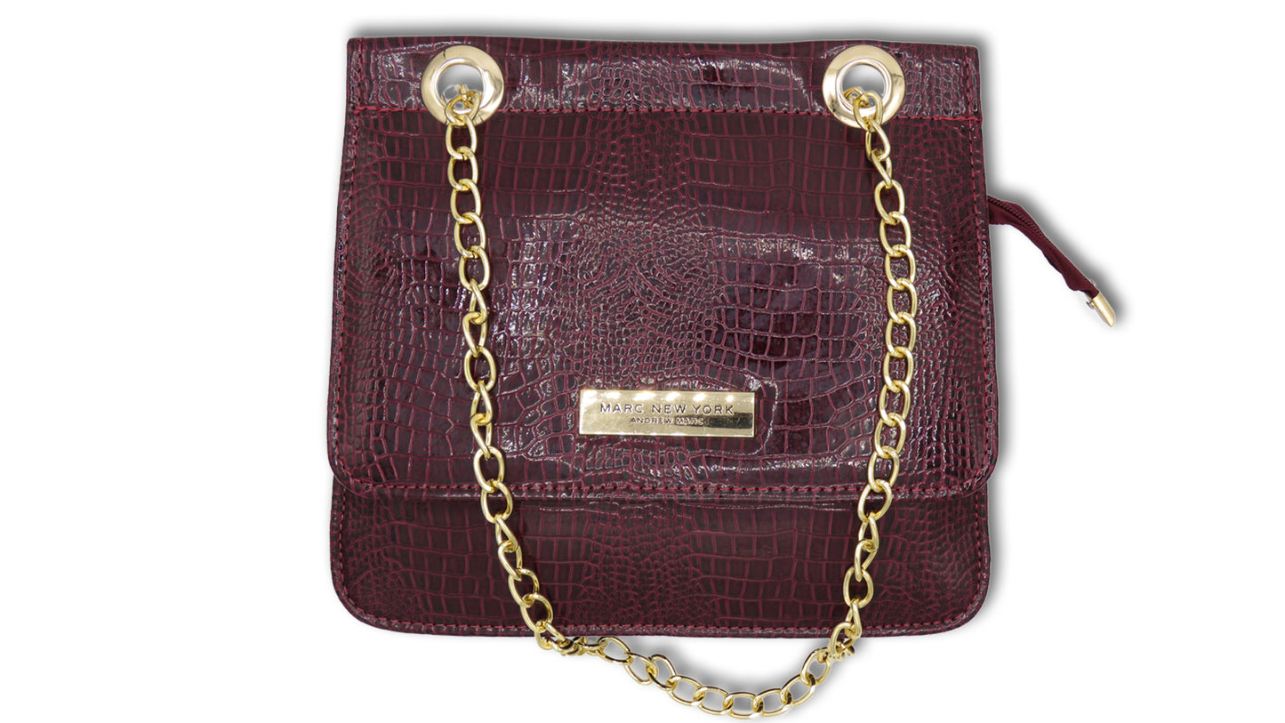 Metallic Croc-Embossed Shoulder Bag with Chain Strap