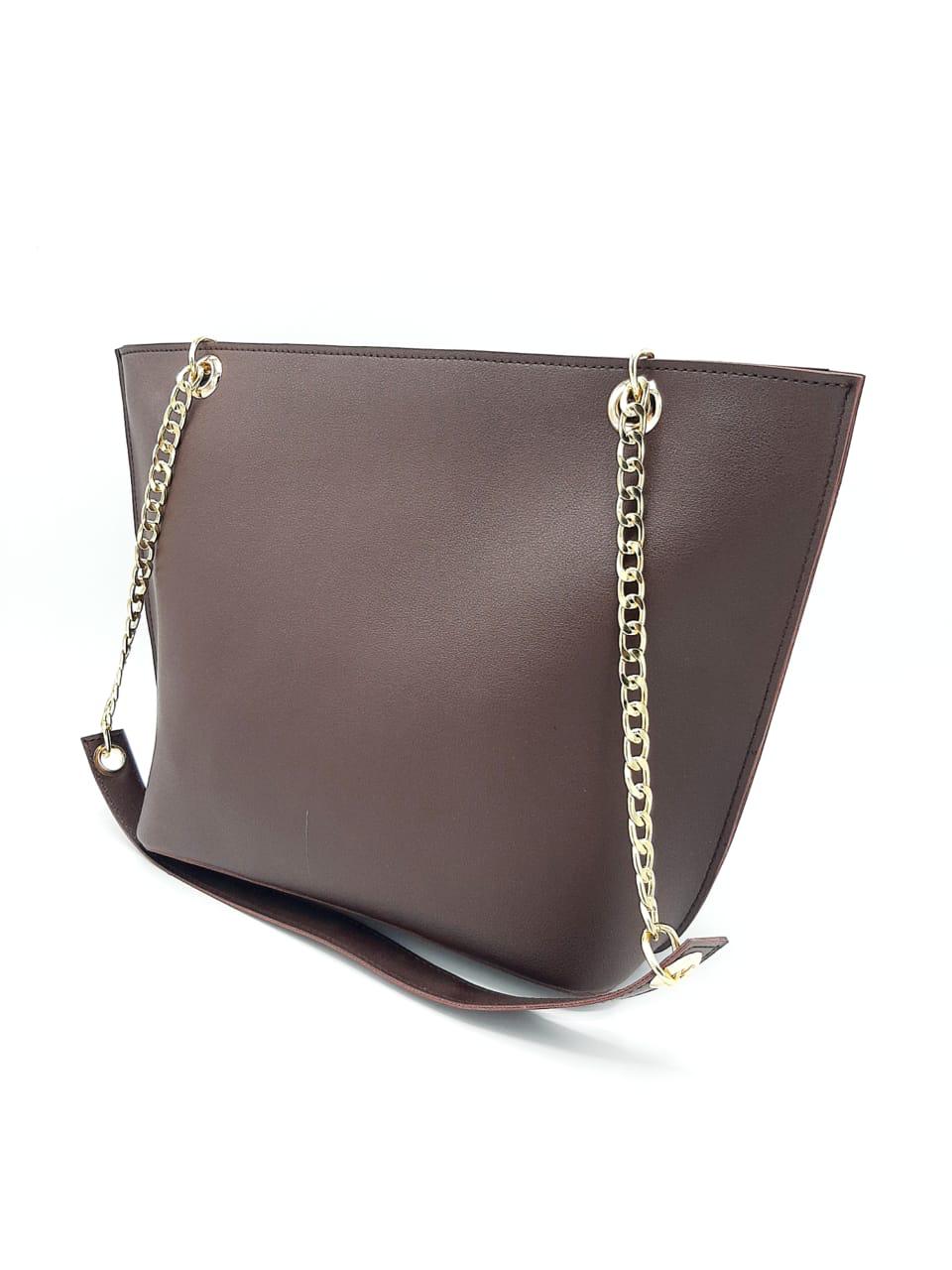 Tote with Patch Pocket & Gold Chain Straps