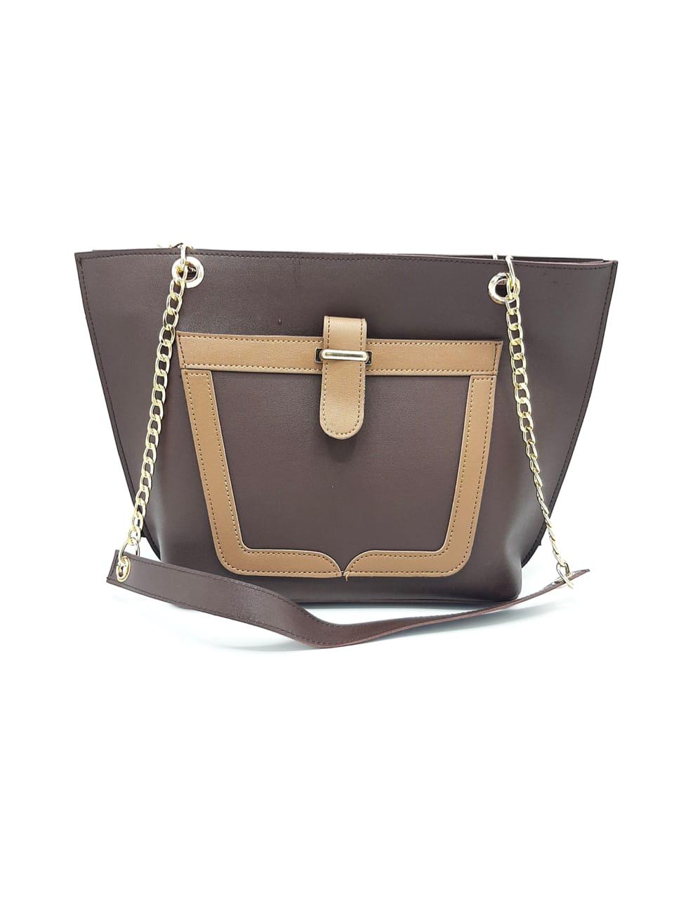 Tote with Patch Pocket & Gold Chain Straps