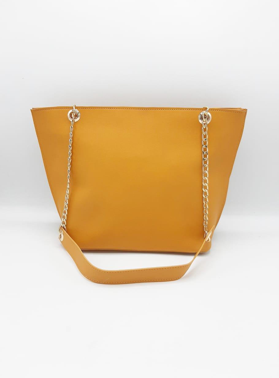 Tote with Patch Pocket & Gold Chain Straps