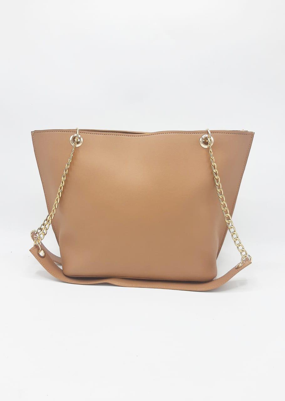 Tote with Patch Pocket & Gold Chain Straps