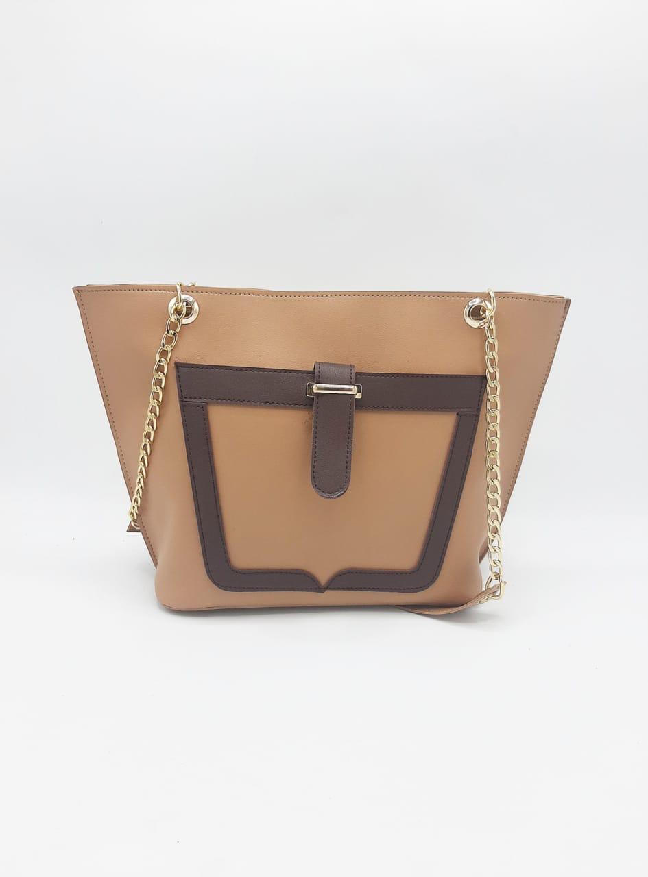 Tote with Patch Pocket & Gold Chain Straps
