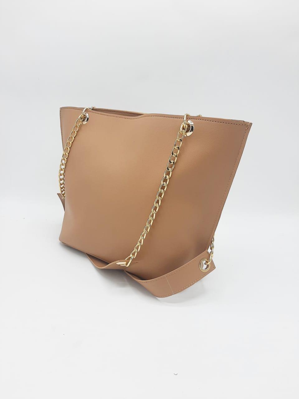 Tote with Patch Pocket & Gold Chain Straps