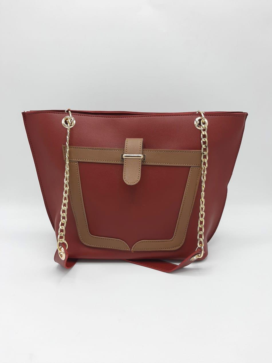Tote with Patch Pocket & Gold Chain Straps