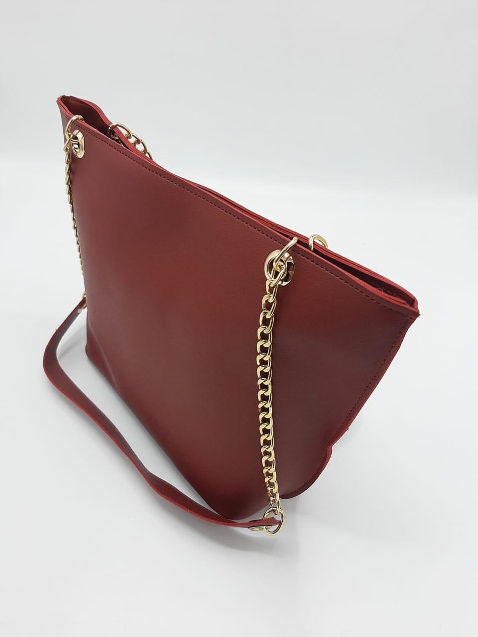 Tote with Patch Pocket & Gold Chain Straps