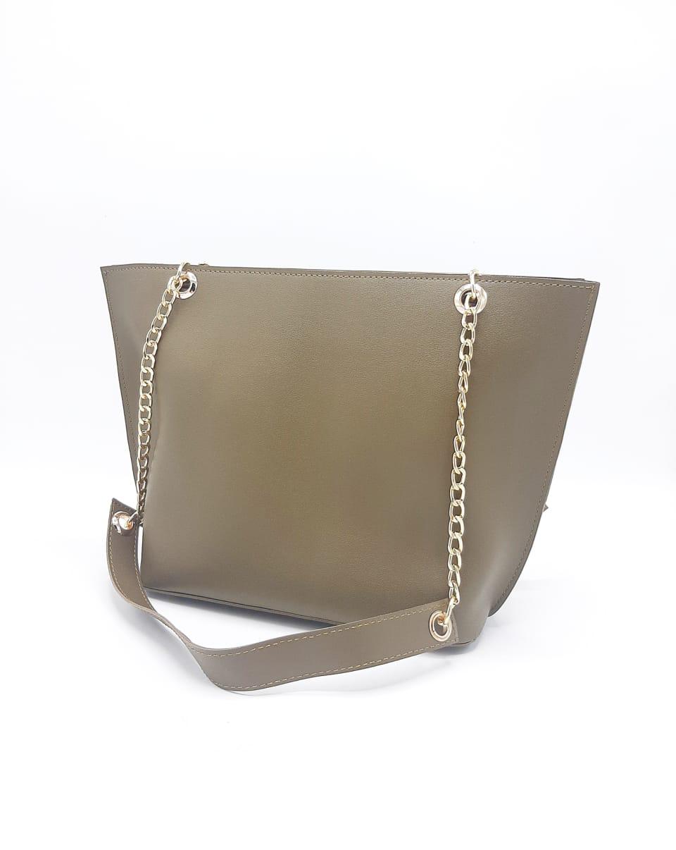 Tote with Patch Pocket & Gold Chain Straps