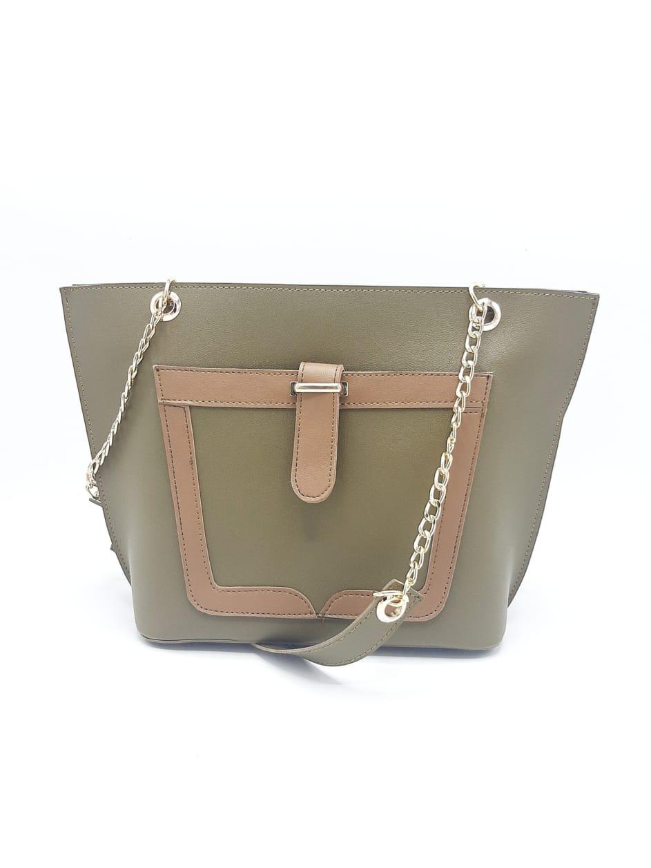 Tote with Patch Pocket & Gold Chain Straps