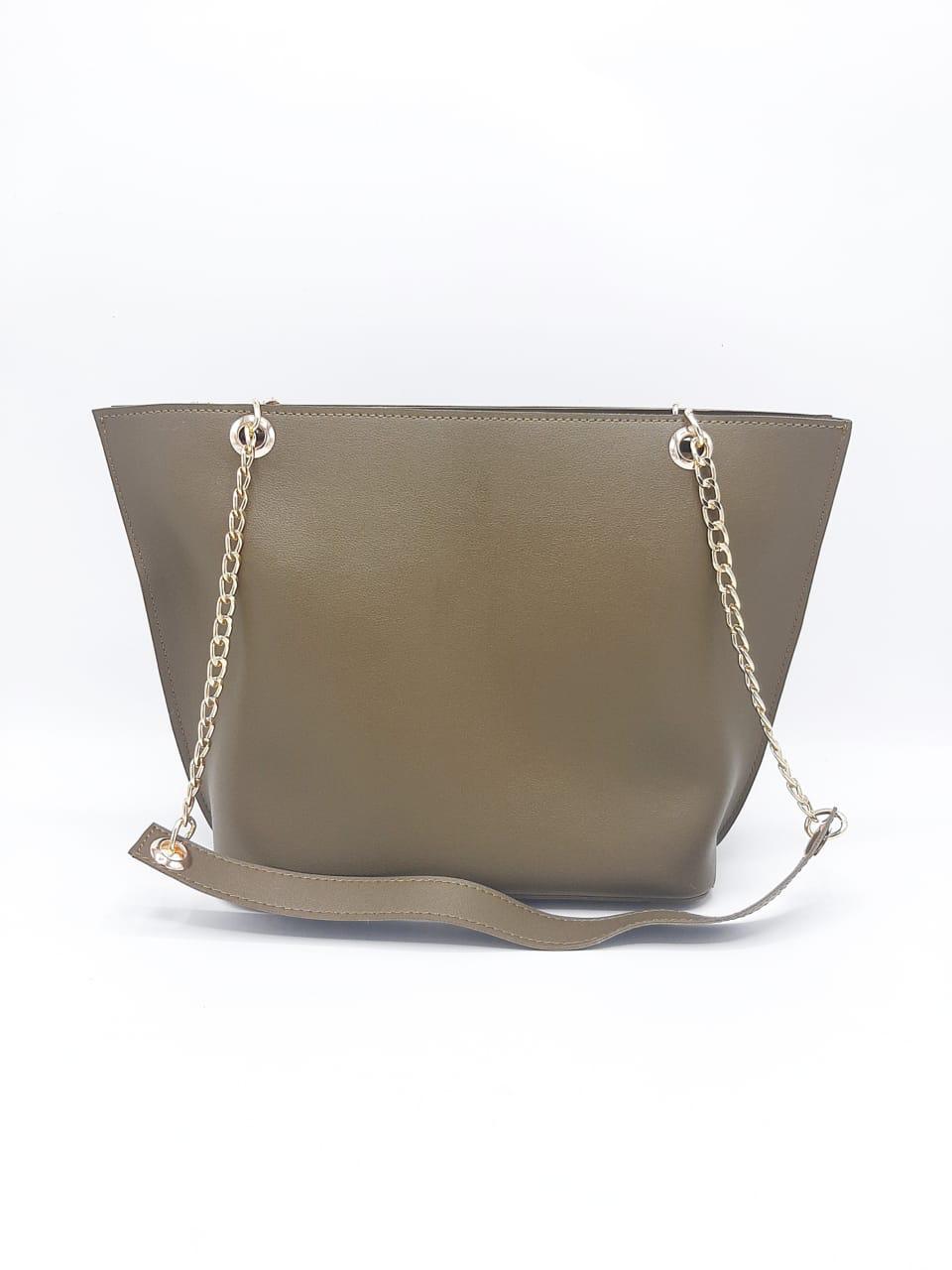 Tote with Patch Pocket & Gold Chain Straps