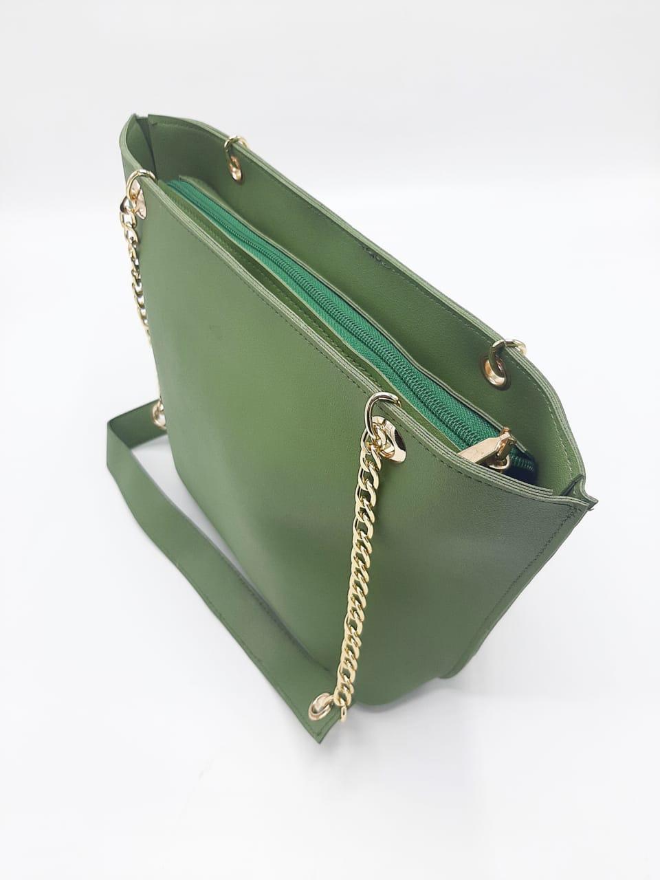 Tote with Patch Pocket & Gold Chain Straps