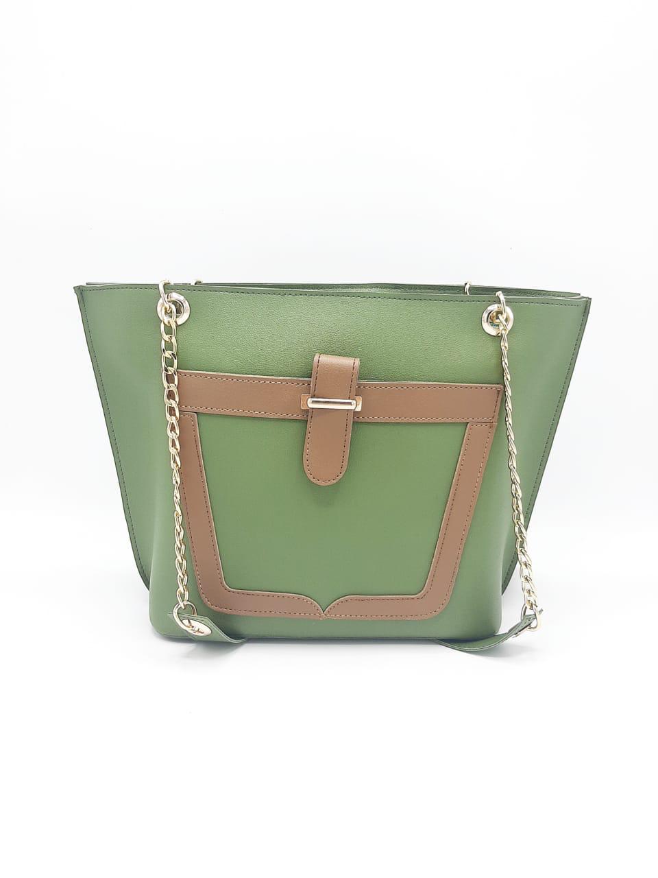 Tote with Patch Pocket & Gold Chain Straps