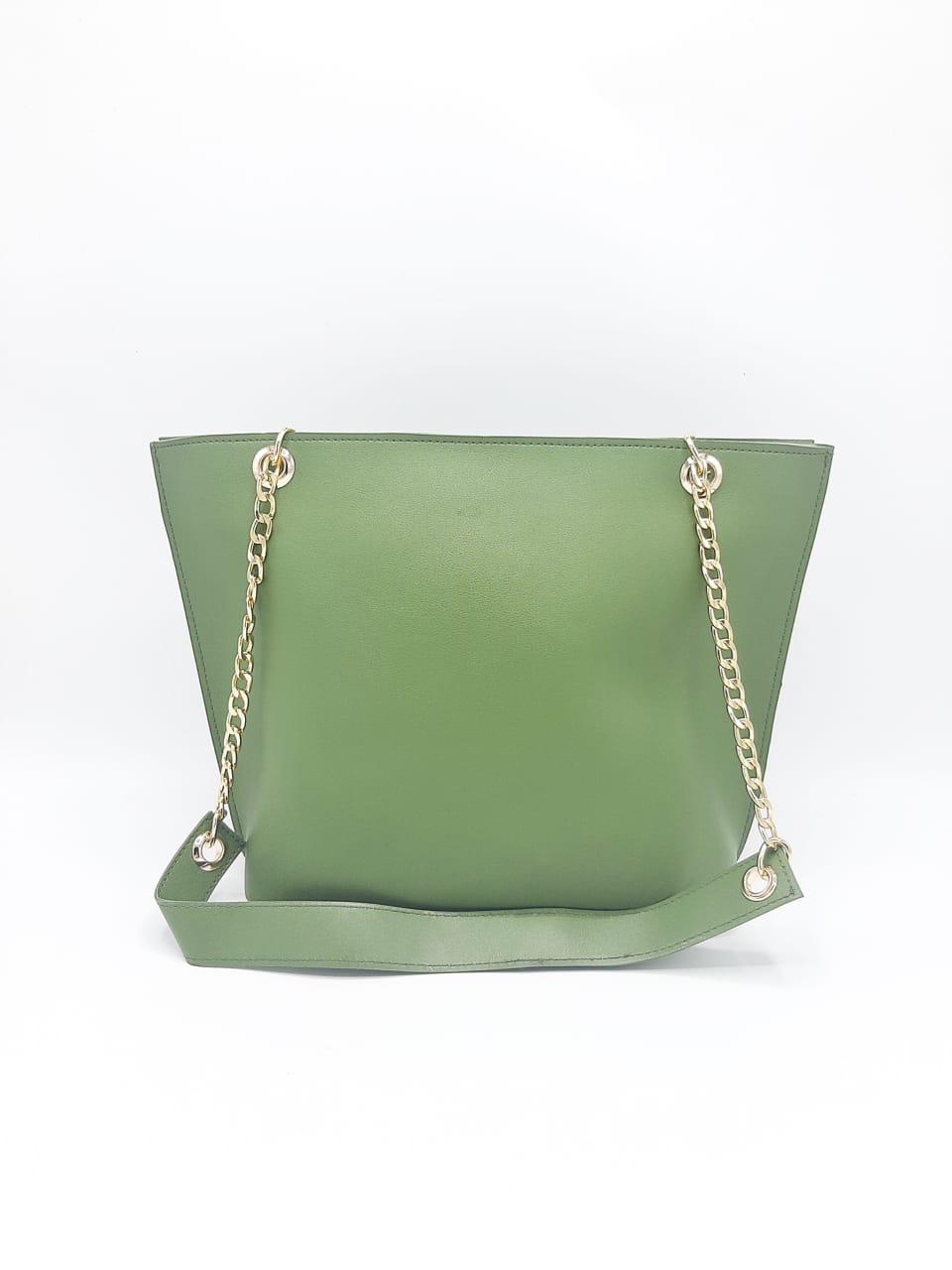 Tote with Patch Pocket & Gold Chain Straps