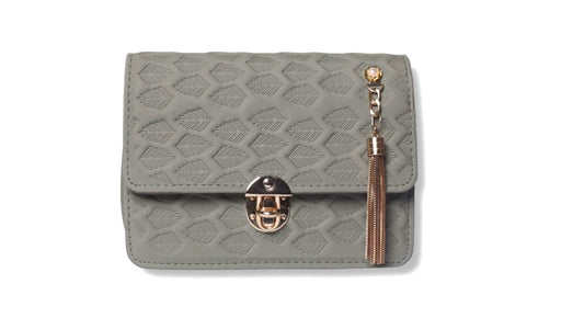 Embossed Leaf Pattern Mini Crossbody with Tassel Charm