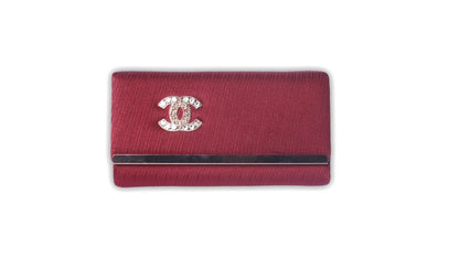 Elegant Burgundy Clutch with Crystal Logo Accent