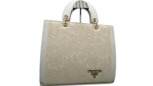 Elegant Lace-Panel Tote Bag