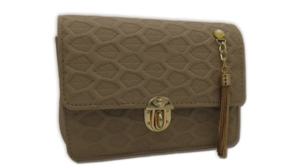 Embossed Leaf Pattern Mini Crossbody with Tassel Charm