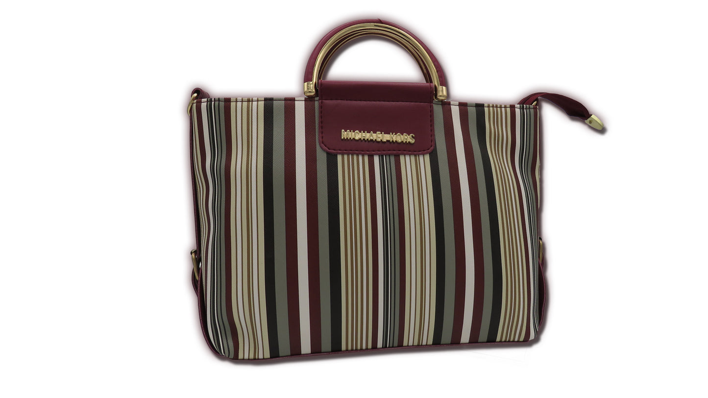 Striped Pattern Handbag with Zip Pocket