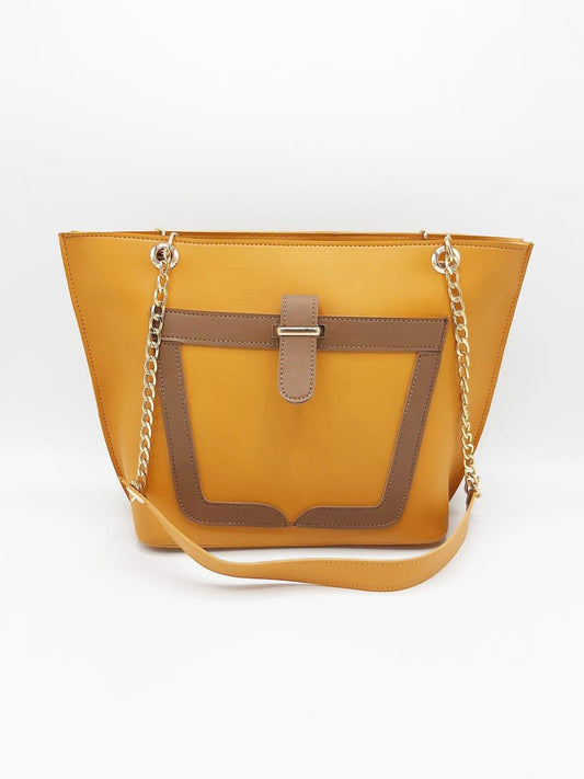 Tote with  Patch Pocket & Gold Chain Straps