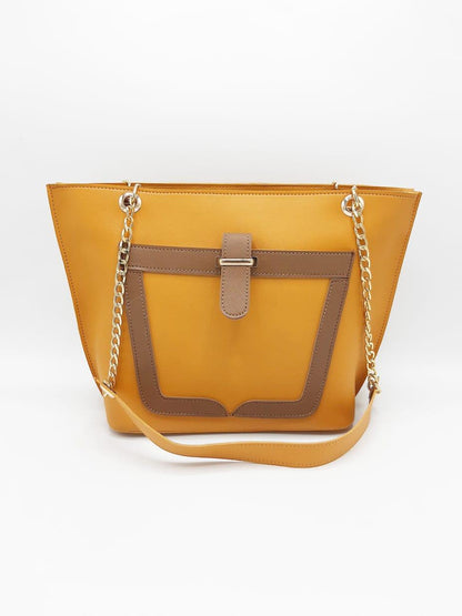 Tote with  Patch Pocket & Gold Chain Straps