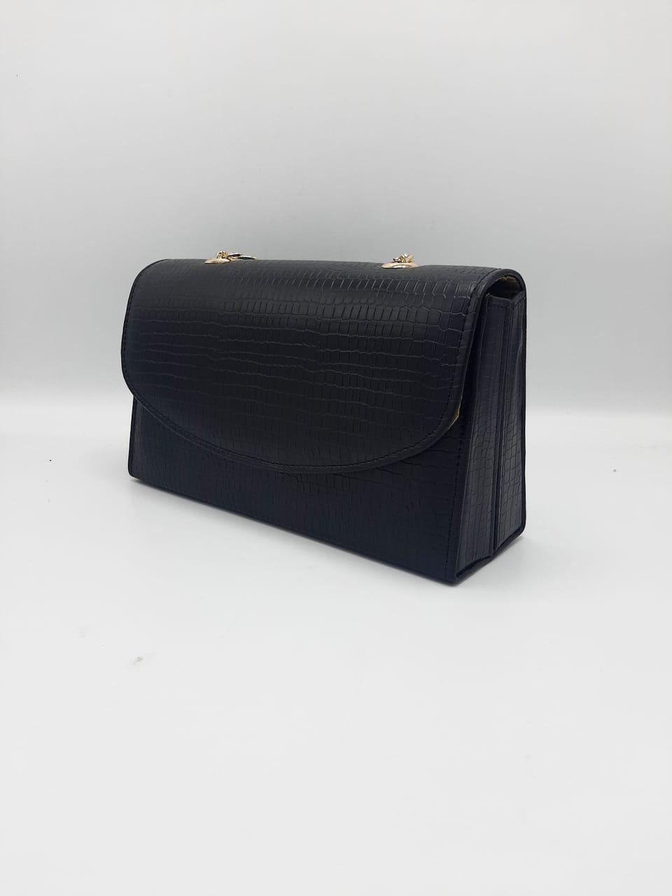 Croc-Texture Chain Shoulder Bag