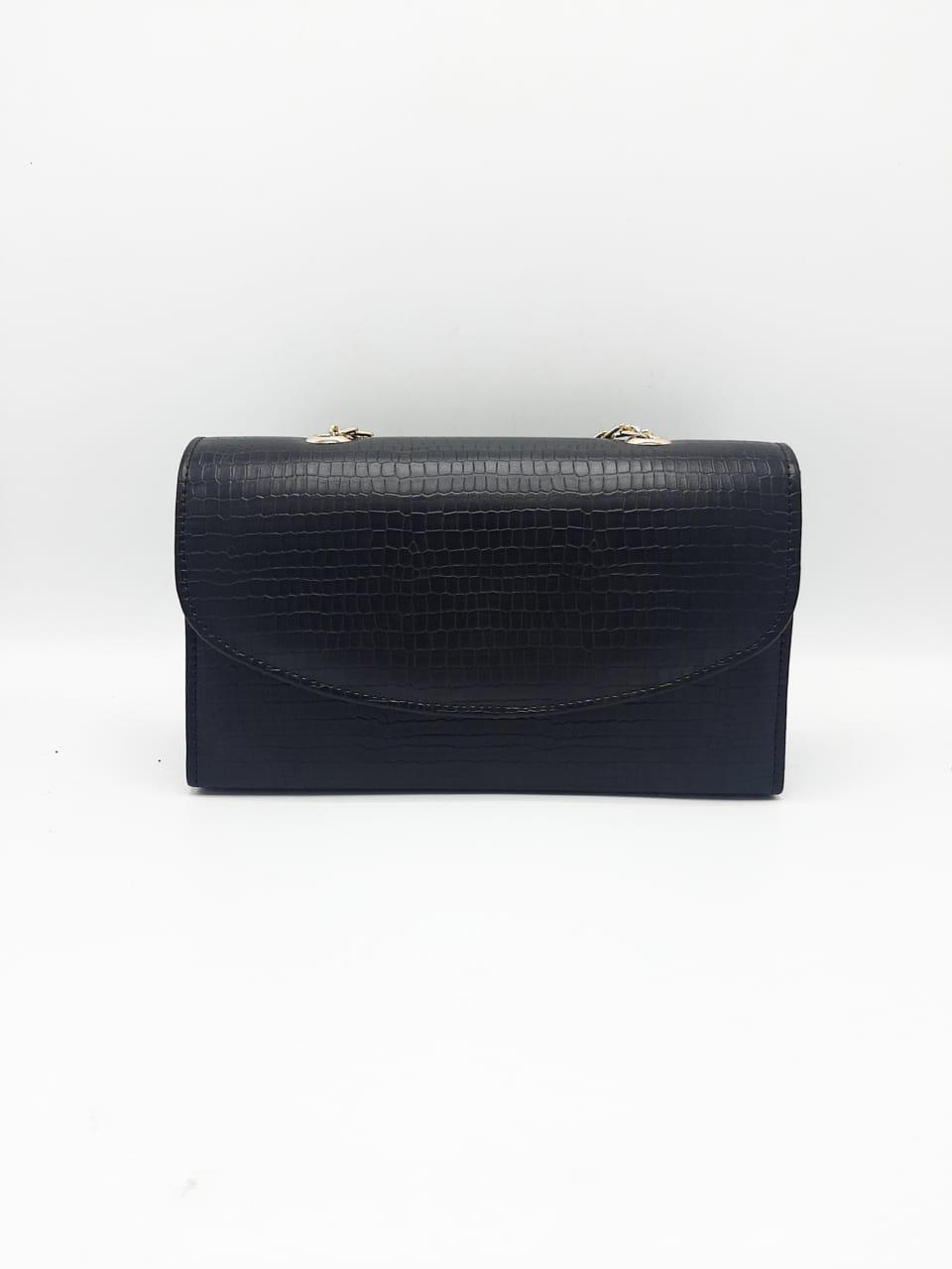 Croc-Texture Chain Shoulder Bag