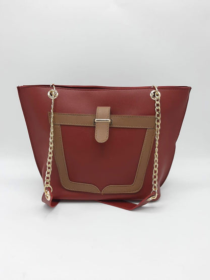 Tote with  Patch Pocket & Gold Chain Straps
