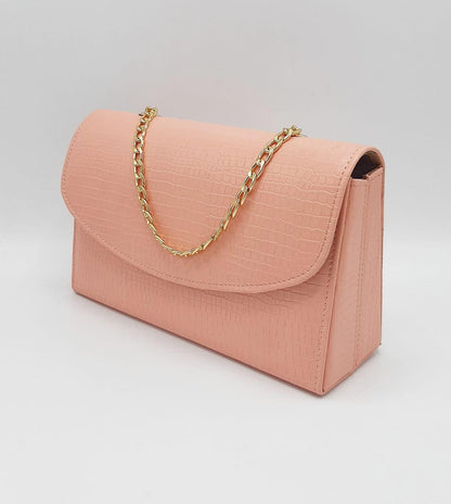 Croc-Texture Chain Shoulder Bag