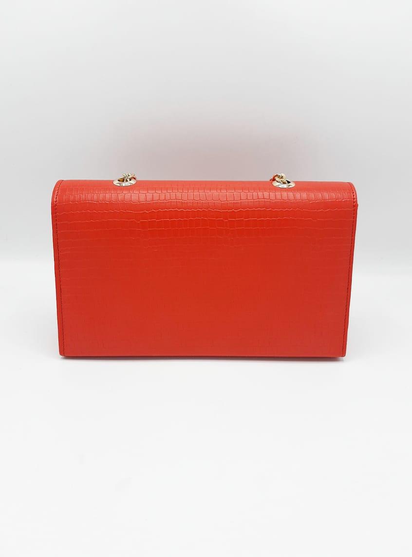Croc-Texture Chain Shoulder Bag