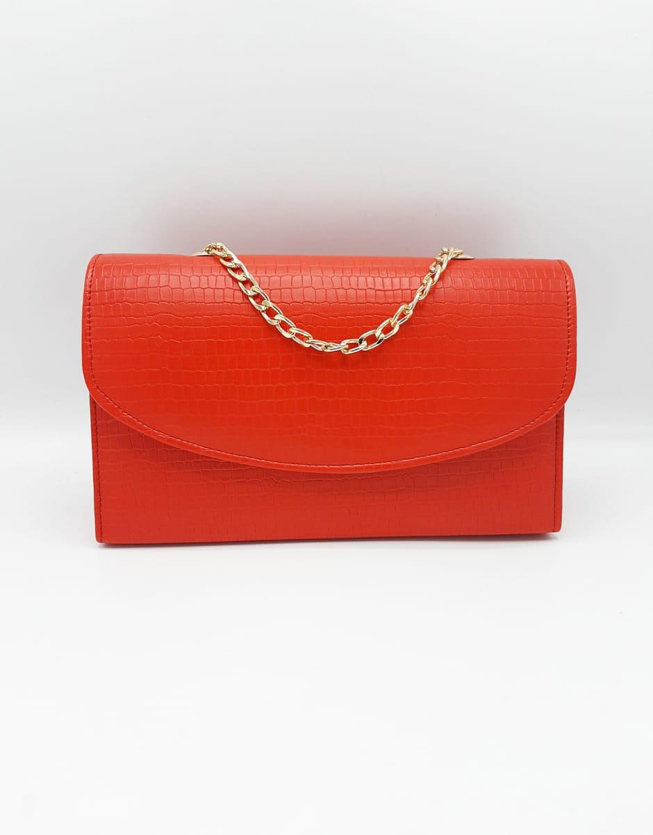Croc-Texture Chain Shoulder Bag