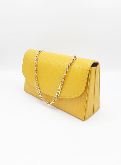 Croc-Texture Chain Shoulder Bag