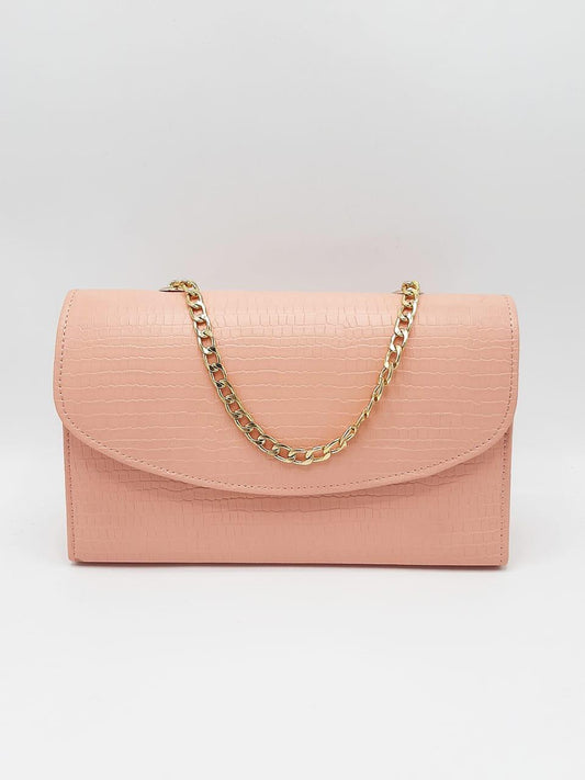 Croc-Texture Chain Shoulder Bag