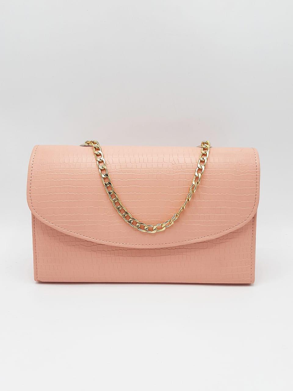 Croc-Texture Chain Shoulder Bag