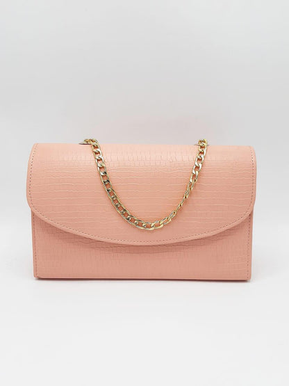 Croc-Texture Chain Shoulder Bag