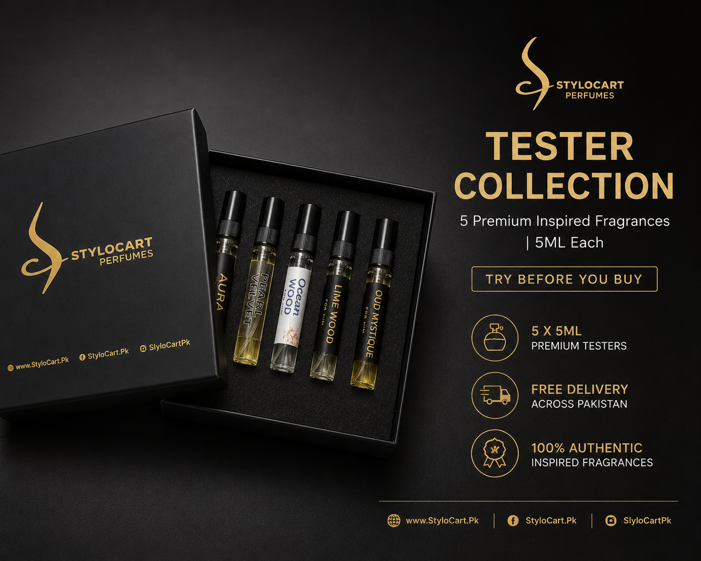 Luxury Perfume Tester Kit Pakistan – 5 x 5ML Inspired Fragrance Set